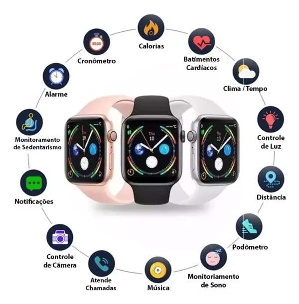 Smartwatch W34+ Android Ios 2023 Desenho Da Pulseira Lisa Silicone - Imagem 8